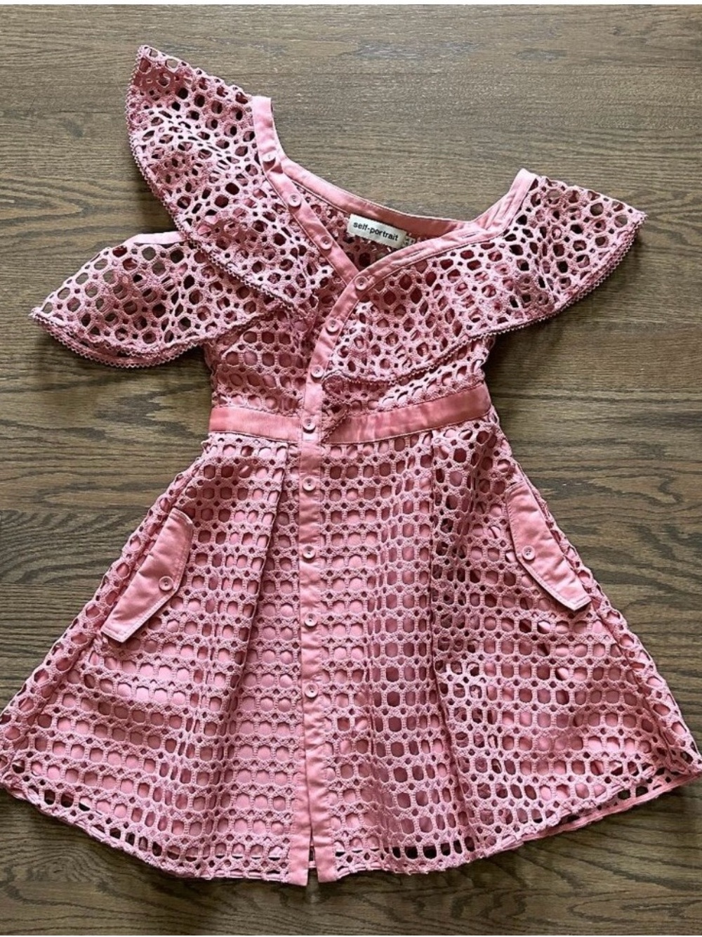 Self-Portrait Girls' Blush Pink Eyelet Ruffle Dress